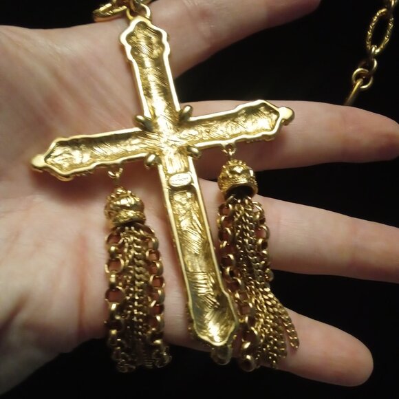 Givenchy Vintage LARGE Crystal Cross Necklace RARE Collector Piece - Picture 11 of 16